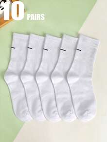 1 đôi/5 đôi tất cotton trơn màu, dài đến bắp chân, thích hợp cho nữ, thoáng khí, mềm mại, thoải mái, màu đen trắng, phù hợp để mặc hàng ngày, ở nhà, văn phòng, trường học, thể thao. - trắng - Xem 14