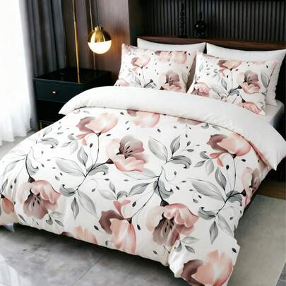 Bộ 3 món ga trải giường và vỏ gối họa tiết hoa hồng màu nước nhẹ nhàng (1 ga trải giường + 1/2 vỏ gối, không kèm ruột gối), bộ chăn ga gối mềm mại, ấm áp và thoải mái cho phòng ngủ, phòng khách, ký túc xá. Bộ trang trí in hình hoa hồng, chất liệu mềm mại, thân thiện với da, sang trọng.