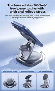 REMAX Cargador inalámbrico magnético de 25 W, cargador inalámbrico magnético de escritorio, diseño plegable, compacto y portátil, rotación libre de 360°, nuevo protocolo de carga inalámbrica Qi 2.2, compatible con teléfonos móviles, auriculares, tabletas y relojes. - Color de lata - Ver 4