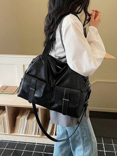 Large Capacity Women's Solid Color Shoulder Bag, Fashion Ladies Handbag With Soft Leather Tote, Suitable For Daily Use, School, Outing, Shopping, Gift, Travel, Commuting