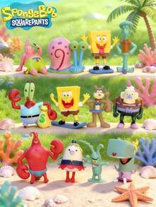 SpongeBob SquarePants 12件套海绵宝宝全家福系列，包含海绵宝宝、派大星、章鱼哥、珊迪、痞老板、蟹老板等比奇堡居民的玩偶，可作桌面摆件、汽车装饰、可爱卡通生日礼物、海绵宝宝和他的朋友们的生日装饰、随机款式桌面摆件、蛋糕装饰、水族箱水下装饰，是节日、生日、圣诞节的理想礼物，也是圣诞袜填充物，海绵宝宝粉丝必备的生日礼物袋，实际产品可能与图片略有不同。 - 隨機 - 查看 1