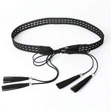 1 chiếc dây thắt lưng dài màu nâu khoét lỗ dành cho nữ - Màu be - Xem 3