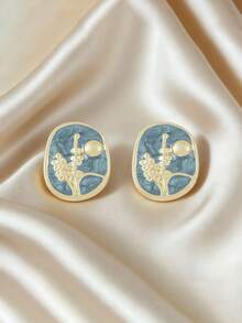 一对椭圆形304不锈钢耳环，小巧精致，休闲优雅，适合日常佩戴，母亲节礼物之选。 - 橢圓型 - 查看 3