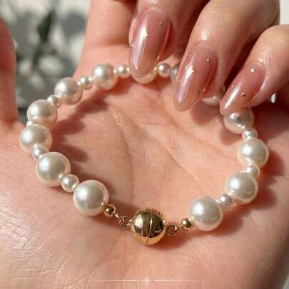 1 cặp vòng tay ngọc trai từ tính, phù hợp với ngọc trai nhỏ và lớn, trang sức bạc 925, thanh lịch và quyến rũ, món quà trang sức tinh tế dành cho bé gái, thích hợp cho sinh nhật, hẹn hò, tiệc tùng, trang trí.