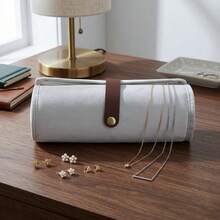 Portable Jewelry Roll Organizer Travel Foldable Pouch Compact Jewelry Wrap For Necklaces, Earrings, Rings - Grey - View 2