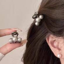 グレーパールスモールサイドクリップ 大人かわいいヘアアクセサリー プリンセススタイル - 1 - チェックする 3