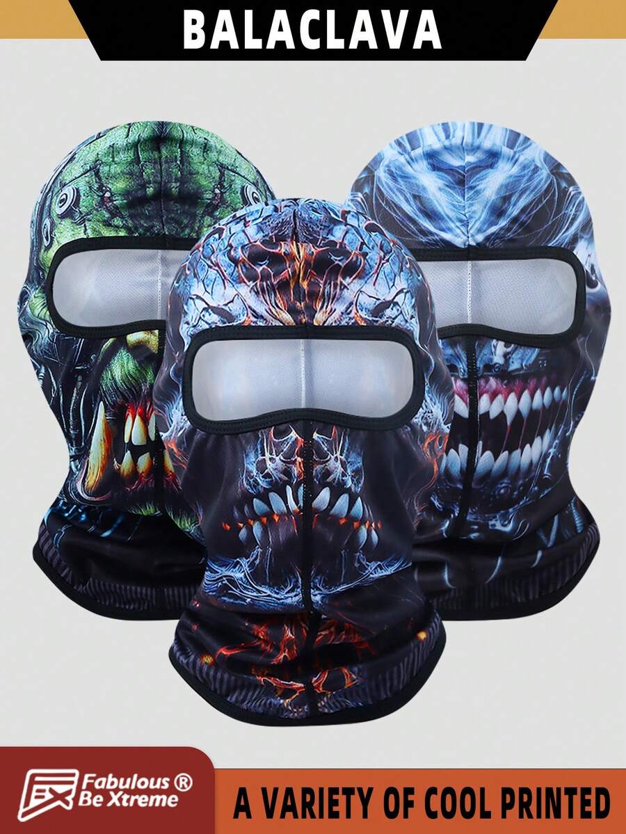 Fabulous Be Xtreme Máscara de pasamontaña con estampado de calavera feroz, máscara facial transpirable para exteriores, ciclismo, senderismo, pesca, protección solar, adecuada como forro de casco - Multicolor - Ver 1