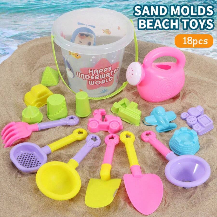 Kids Beach Toy Set, Includes Large Beach Shovel, Beach Bucket, Digging Tools, Timer, Random Colors
