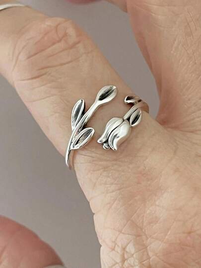 1 chiếc nhẫn hở hình hoa tulip cổ điển, nhẫn đính hôn cho nữ, phụ kiện đa năng dùng hàng ngày, quà tặng kỷ niệm.