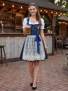 Oktoberfest Dress Maid Uniform German Traditional Bavarian Beer Carnival Dress October Festival Costume For Women - Black Gold - View 1