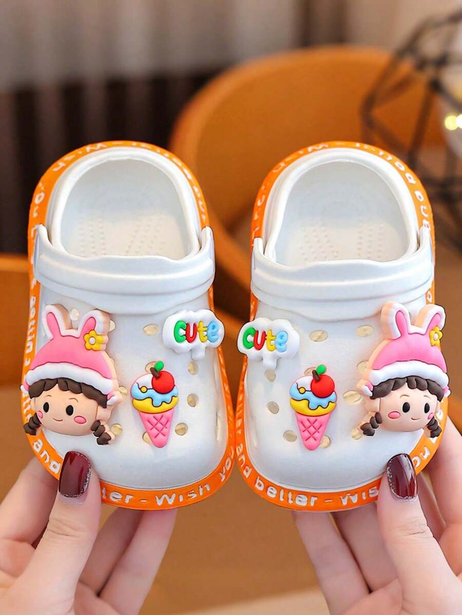1 Pair Summer New Fashionable & Comfortable EVA Children's Perforated Shoes, Breathable Lightweight Anti-Slip Anti-Odor With Cartoon Pattern - White - View 1