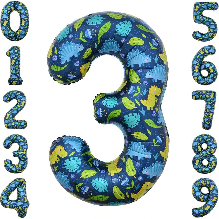 Globo de dinosaurio número 3 de 40 pulgadas, decoración de cumpleaños de dinosaurio, 3 años, suministros para fiesta de niño, número 3 - Dinosaurio azul marino 3 - Ver 1