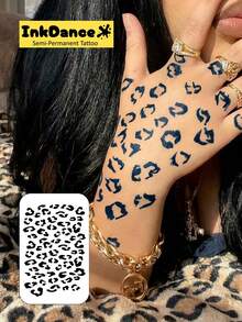1 Kit "Leopard Print" New Technology Tattoo Sticker, Temporary Tattoo, Semi-Permanent, Fake Tattoo, Waterproof & Long-Lasting, Realistic Design, The Monarch's Roar, Plant-Based Formula, Ink Dance Ink Dance, Gift Festival Body Art D331, Halloween Costume - Black - View 2