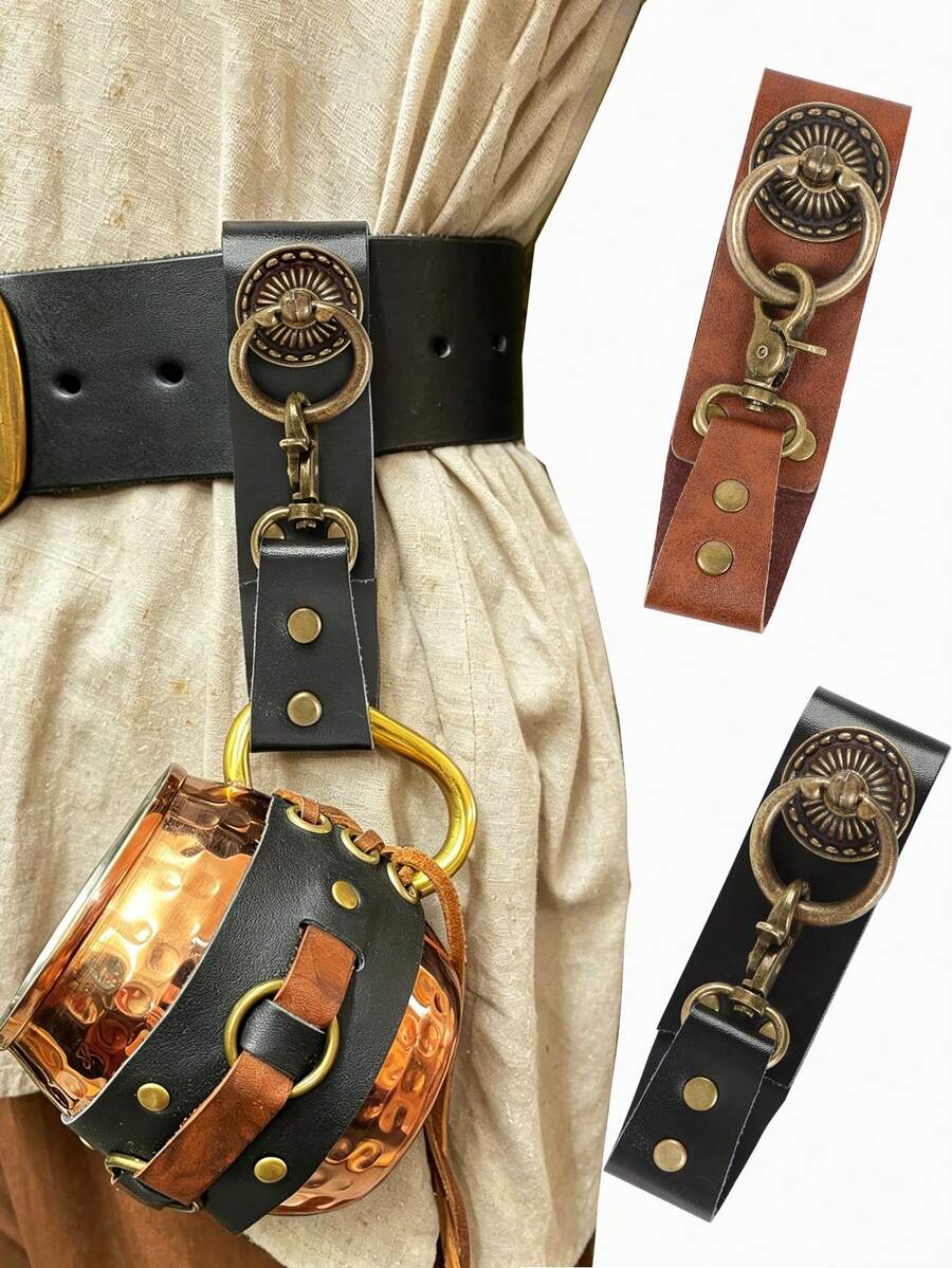 1 chiếc giá đỡ cốc giả da thời Trung cổ, móc treo thắt lưng phong cách Steampunk cổ điển cho trang phục LARP thời Phục Hưng, phụ kiện đựng đồ uống kiểu retro - Nhiều màu - Xem 1