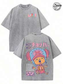 Limited Tony"Tony"Chopper Vintage WashedDouble Print Tee - One"Piece" Straw HatDoctor Anime Graphic T-Shirt, Heavyweight Cotton 90s Y2K StreetwearUnisex Gift Shirt Summer Fitsummer Outfits For Women100 Percent Cotton Graphic Tees - 灰色 - 查看 6