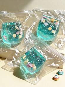 Ocean Transparent Cube Squishies, This Soft Squeeze Toy You Need! This Wonderfully Squishy Toy With Teal Gel, Seashell & Star Glitter Inside, Relieves Adult Stress, Ideal Desktop Decor & Small Gift For Office, Home And Adult Parties - Multicolor - View 1