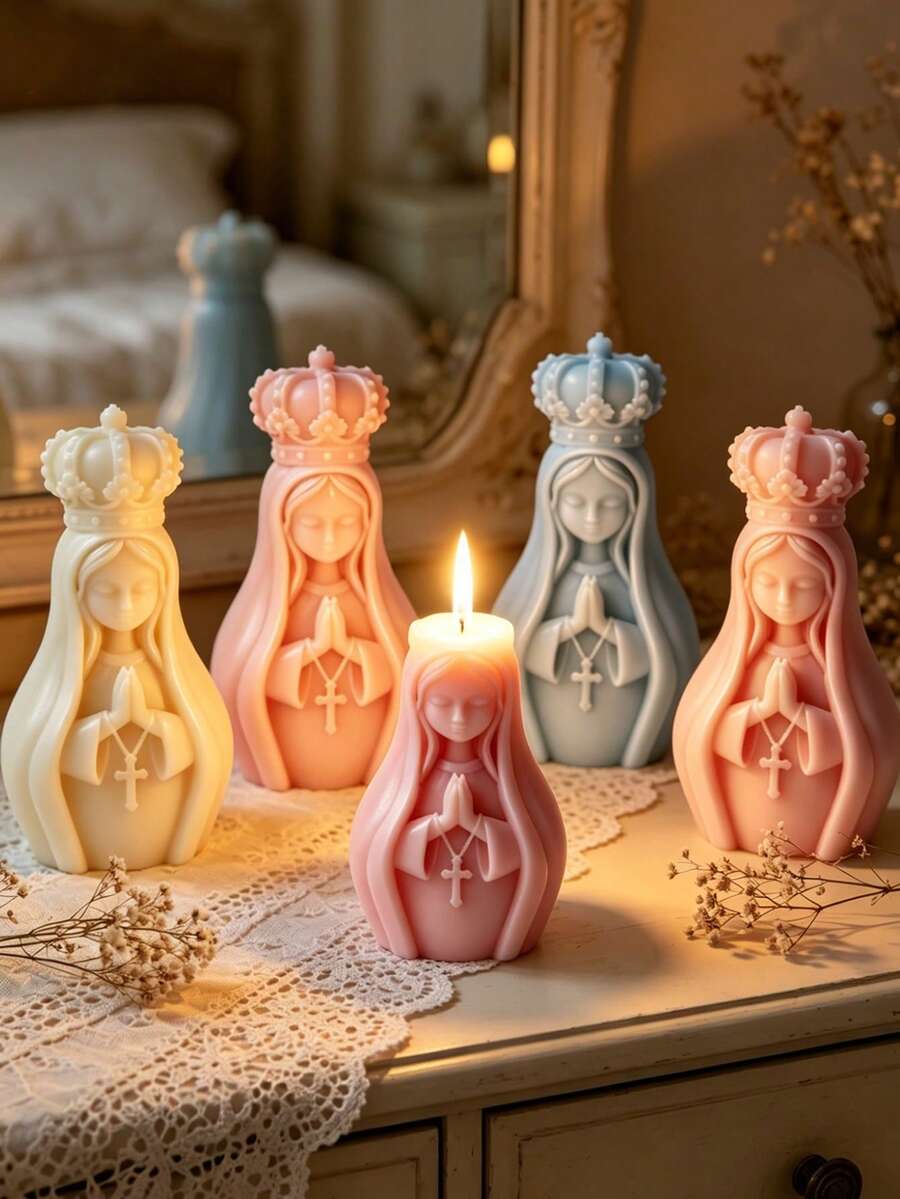 شمعة معطرة على شكل فتاة مصلية مصنوعة يدويًا، لديكور المنزل، هدية عيد ميلاد، ديكور شمعة الصلاة الدينية - شمعة الفتاة المصليّة - مشاهدة 1