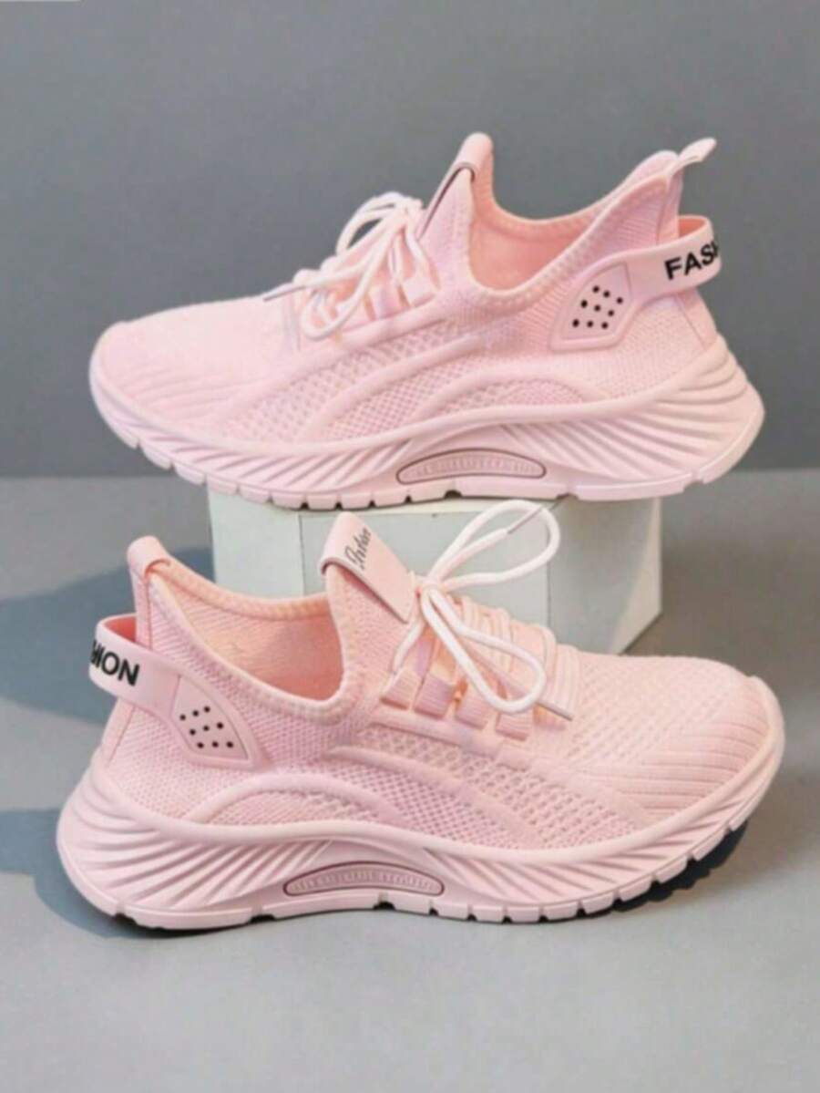 Women's Lightweight Breathable Casual Sports Shoes, Comfortable Running Fitness Sneakers, White Versatile Sneakers Suitable For All Seasons - 粉色 - 查看 1