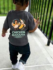 Áo thun ngắn tay cổ tròn in họa tiết phong cách thường ngày cho bé trai, thích hợp mặc mùa hè. - Màu xám đen - Xem 3