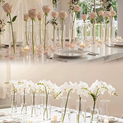 1 bình hoa hình trụ trong suốt, bền và chống va đập, thích hợp cho các dịp lễ hội, tiệc tùng, đám cưới, sinh nhật, trang trí bàn ăn, cắm hoa tự làm, trang trí nhà cửa, tạo không khí, trồng cây thủy canh.