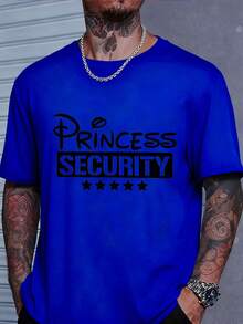 Men's Casual T-Shirt (Short Sleeve/Crewneck) Classic Fashion With Princess Security Text Five Stars Pattern Adult Men Casual Wear - 黑色 - 查看 8