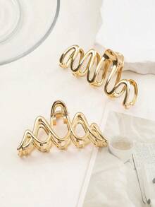 2pcs Women's Simple Metal Medium Size Claw Clip, Wave & Hair Claw Hair Clip For Everyday Use, Bathing, Party And As Gift For Mother, Wife And Girlfriends Hair Clips Hair Jaw Clip Hair Clamps Hair Clutch Hair Catcher Clip Fall Winter Hair Accessories For Women For Vacation Outfits Woman Summer Beach - 金子 - 查看 5
