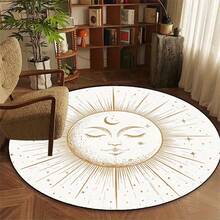 1 pieza Alfombra redonda con estampado de sol y luna en estilo bohemio, de textura de terciopelo de lujo. Alfombra de baño, alfombra de baño, felpudo, alfombra pequeña, alfombra, alfombra de piso, decoración del hogar, alfombra de área, alfombra de exterior, decoración del hogar, alfombra de área, alfombra de dormitorio, alfombra lavable - Multicolor - Ver 7