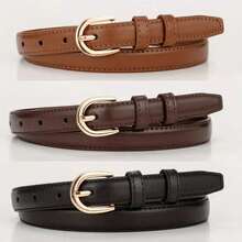 1pc/3pcs Solid Color Casual PU Leather Waist Belt, Slim Design, Suitable For Women All Seasons Summer, School Fall, Autumn, Halloween - 棕色 - 查看 12