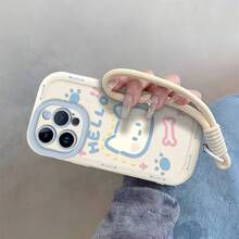 1 Ốp lưng điện thoại hình móng mèo Hello Cat kèm dây đeo cổ tay, chống sốc, bảo vệ ống kính, tương thích với iPhone 17/16/15/14/13/12 Pro Max, ốp lưng hoạt hình dễ thương, may mắn, thẩm mỹ dành cho nữ và nữ. - cổ trắng - Xem 5