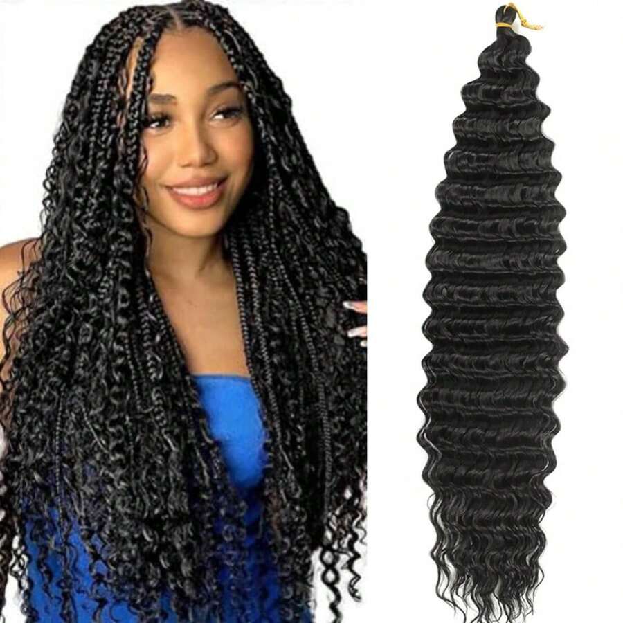 30英寸长深波浪卷曲合成编织假发，海浪波浪编织发髻 - 彩色 - 查看 1