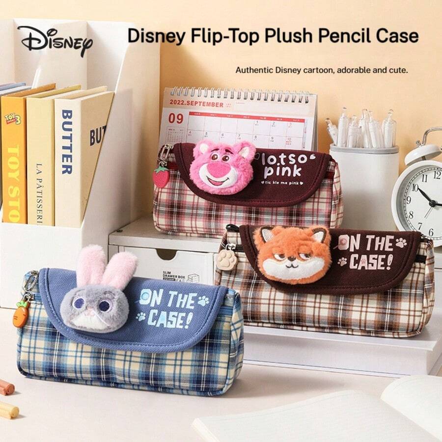 Disney Disney 迪士尼卡通翻盖铅笔盒，可爱疯狂动物城设计学生文具收纳袋，大容量高中铅笔袋 - 單件 - 查看 1