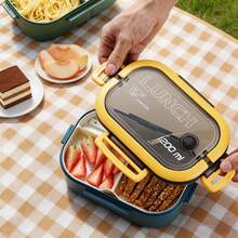 1pc Double-Layer Lunch Box With Utensils, Bento Box With Spoon And Fork, Microwave Lunch Box, Insulated Lunch Bag, 3-Compartment Food Storage Container Set - Multicolor - View 2