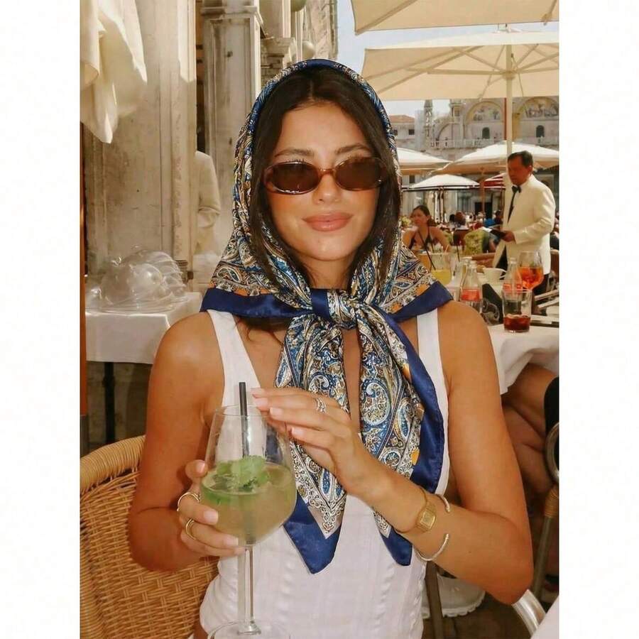 1pc Bohemian Style Vintage Paisley & Ditsy Floral Silk BanScarf, Lightweight Breathable Shawl For Spring/Summer Casual & Outdoor - As Pic - View 1