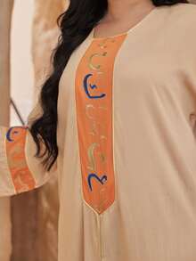 Đầm thêu kiểu Ả Rập thanh lịch, đầm JALABIA cổ tròn thời trang duyên dáng tay lỡ màu mơ, đầm thời trang nữ xuân hè 2026, trang phục truyền thống Eid Al-Adha. - trái cam - Xem 8