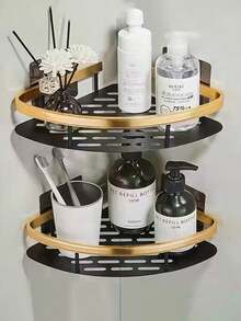 2pcAluminum Alloy Shampoo Rack, Bathroom Storage Rack, Kitchen Storage Rack, Shower Rack, Bathroom Accessories, Drill-Free Wall-Mounted Storage Rack, Suitable For Storing Cosmetics And Toiletries, Washbasin, Kitchen Storage Rack. - Multicolor - View 3