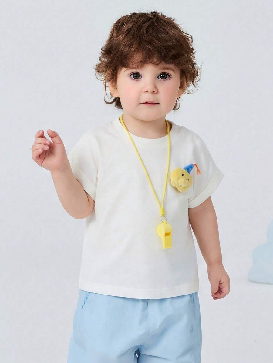 mini bala Áo thun ngắn tay bằng cotton cho trẻ em, mềm mại, thoáng khí, dễ thương với họa tiết 3D, thích hợp cho mùa hè 2026. - màu trắng ngà - Xem 1