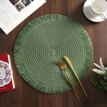 1/2/4/6/8pcs 15-Inch Round Woven Tassel Placemats, Heat-Resistant Table Mats, Bohemian Style Tassel Placemats, Hotel & Restaurant Tableware Decor, Living Room & Dining Table Non-Slip Pads, Suitable For Family Gatherings, Weddings, Parties - Dark Green - View 6