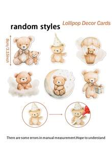 36张可爱小熊棒棒糖卡片，水彩小熊主题迎婴派对装饰，性别揭晓派对回礼，适合波西米亚风派对装饰，一周岁生日派对用品，迎婴派对桌面装饰（棕色） - 彩色 - 查看 9