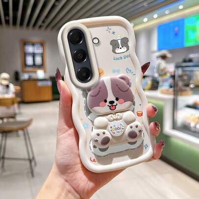 1pc Cute Dog Pattern Printed Phone Case With Stand, Comfortable Touch, Compatible With Galaxy S22/23/24/S25/A04/05/06/A07/A17/A14/A15/A16/A24/A25/A34, Note 7/8/9/10/11/12/13/14, 9/10/12/13C/14C/A5, Series, Honor X, HW, C53 C55. Also Fits IPhone17/16/11/13/15Plus/15Pro/15ProMax/12/14ProMax/11ProMax/12Pro/12ProMax/13Pro/13ProMax/14Pro/14Plus. Perfect Choice For Daily Use.