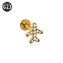 1件 G23 钛金飞机耳环 锆石心形唇钉 CZ 六芒星耳软骨耳屏耳廓耳垂穿孔螺丝扣 - 如圖 - 查看 14