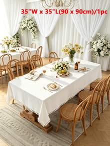 1/16pcs Modern European Style Dining Room & Wedding Minimalist, White Solid Color Pom Pom Textured Wrinkle Tablecloth, Skin-Friendly Washable Reusable, Suitable For Living Room, Dining Room, Party, Wedding, Holiday Home Decor - White - View 9