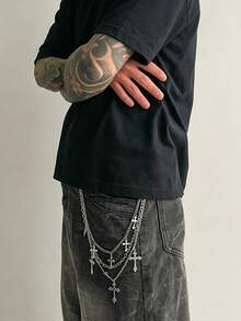 1pc Fashion Hip Hop Star Pendant Chain Belt, Men's Patchwork Pants Chain Accessory, Metal Box Chain Punk Waist Chain - Silver - View 11