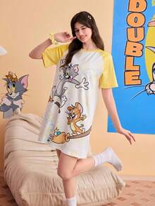 OBM Sleepwear X TOM & JERRY Áo ngủ tay ngắn dáng rộng in hình hoạt hình mèo và chuột mới về. - Nhiều màu - Xem 7