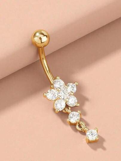 1pc Stainless Steel Flower Shaped Navel Piercing, Suitable For Daily Wear