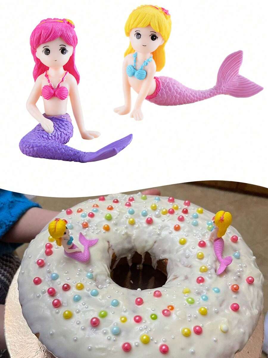 4件套美人鱼造型蛋糕装饰品,DIY微景观水族箱装饰,美人鱼蛋糕钥匙扣,塑料小雕像,现代美人鱼蛋糕装饰,生日蛋糕装饰 - 多色 - 查看 1