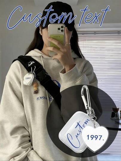 1pc Customized Earphone Case + 1pc Customized Keychain, Can Customize And Name, Personalized Fashion TPU Soft Earphone Case, Unisex Cute Text Design, DIY Anniversary, Compatible With Apple Earphone Case 1/2/3/4/Pro/Pro2, Fashionable, Colorful, Minimalist, Kawaii, Customized, Personalized, Unique