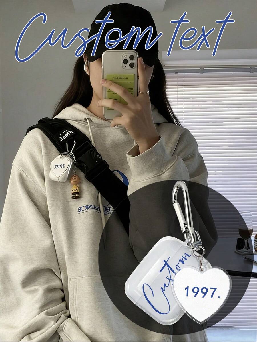 1pc Customized Earphone Case + 1pc Customized Keychain, Can Customize And Name, Personalized Fashion TPU Soft Earphone Case, Unisex Cute Text Design, DIY Anniversary, Compatible With Apple Earphone Case 1/2/3/4/Pro/Pro2, Fashionable, Colorful, Minimalist, Kawaii, Customized, Personalized, Unique - Clear - View 1