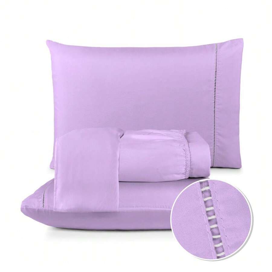 Fitted Sheet Set With Elastic + Pillowcase, 400 Thread Count Percale Flex Luxury, Peach Touch, Single, Full, Queen, King - Lilac - View 1