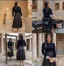 High-Waisted A-Line Midi Skirt – Elegant In Faux Leather, Stylish, Casual, Cute, Party, PU Leather, Side Zipper, Evening, Office, Wedding, Dating, Stage And Concert, Autumn And Winter - 黑色 - 查看 3