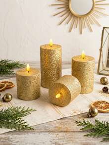 3 pièces Bougies piliers sans flamme avec minuterie et télécommande, bougies à paillettes dorées fonctionnant à piles, convient pour Noël, Halloween, Fête des Mères, Saint-Valentin, table à manger, demande en mariage, anniversaire - or - Voir 7